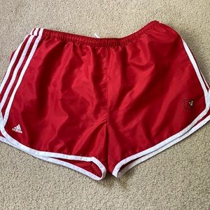 Red adidas athletic shorts